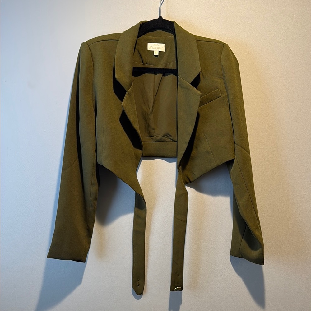 Torn by Ronny Kobo Olive Green Cropped Jacket Wrap Blazer
